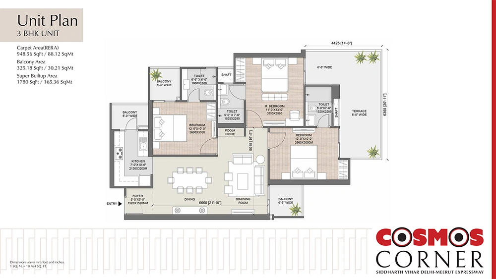 3 BHK 1780 Sq.Ft floor plan